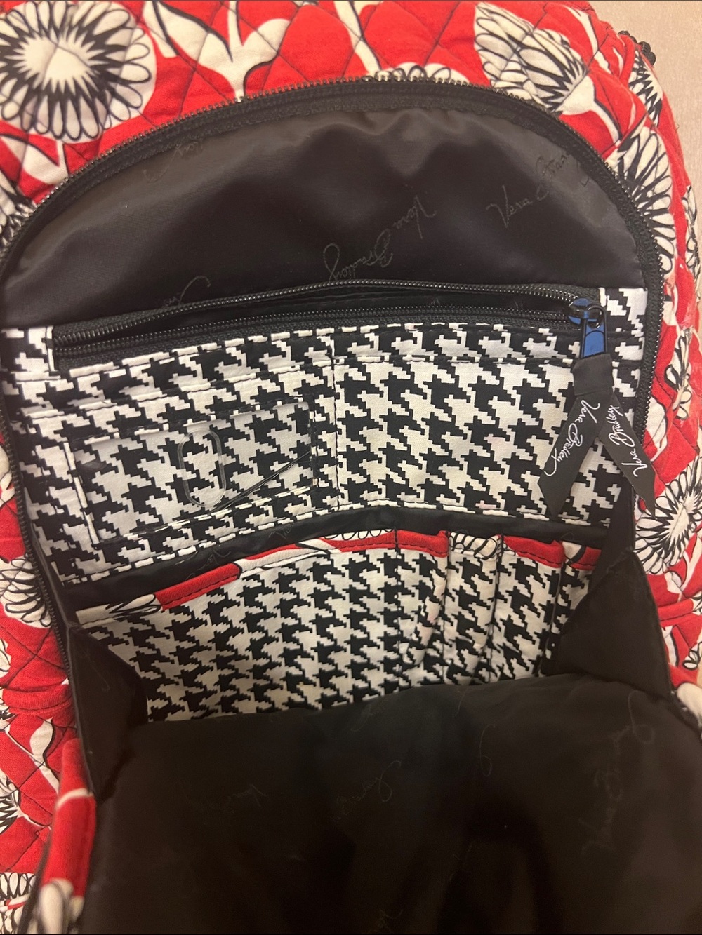 Vera Bradley Red Quilted Floral Backpack - Picture 3 of 12